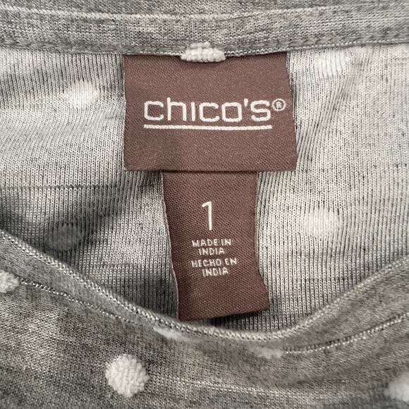 Chico's Gray & White Polka Dot 3/4 Sleeves Shirt  - Size 1 (S) - Picture 3 of 7